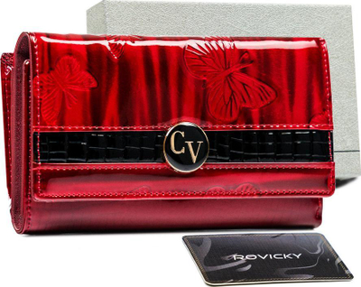 Portofol goca Cavaldi CV, lëkurë patent, RFID, i kuq
