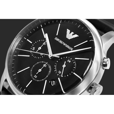 Рачен часовник Emporio Armani AR11774, хронограф 42 mm, кожен ремен, црн