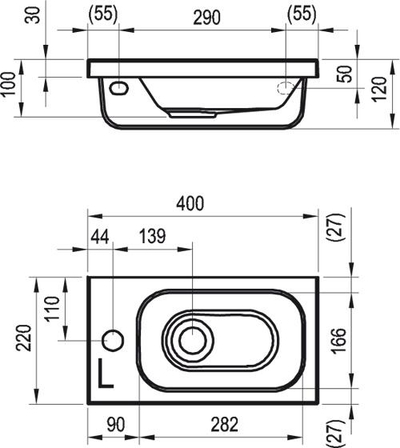 Lavabo Ravak Chrome XJGL1100000, 40x22 cm, vrimë rubineti majtas, e bardhë