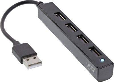 HUB USB InLine 2.0, 4 porta USB A, kabllo 15cm, i zi
