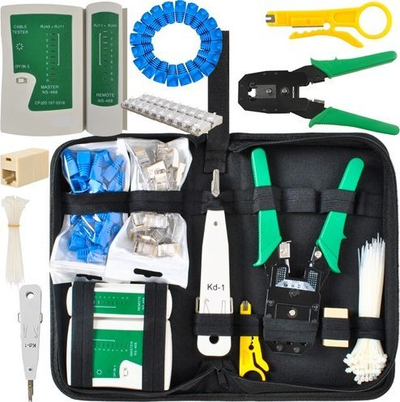 Set mjete rrjeti Bigstren, tester kabllosh RJ45 RJ11, pincë krimpimi 6 në 1, në çantë