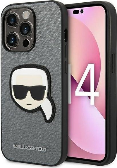 Mbulesë telefoni Karl Lagerfeld Saffiano Karl Head Patch për iPhone 14 Pro Max, silver