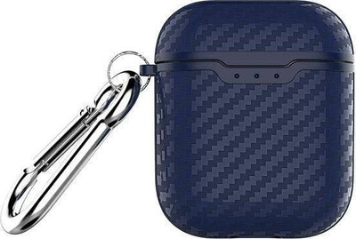 Kuti mbrojtëse Beline Carbon për AirPods 1 2, TPU, me karabiner, blu