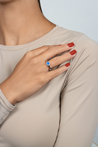 Unazë argjendi Brilio Silver RI110WB, opal sintetik blu, zirkonë transparentë