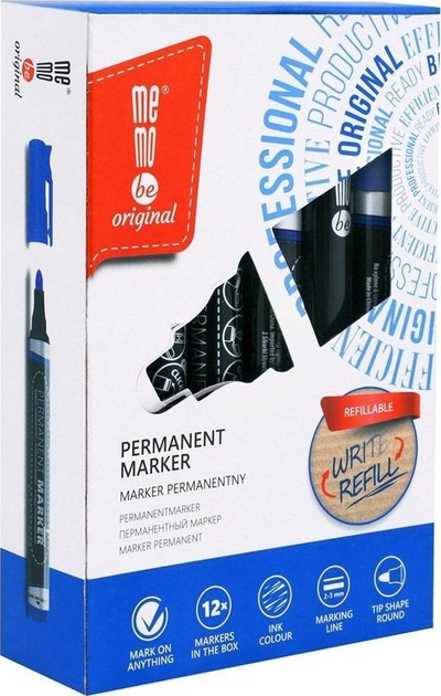 Marker permanent MemoBe Blue, set me 12 copë, blu i kaltër