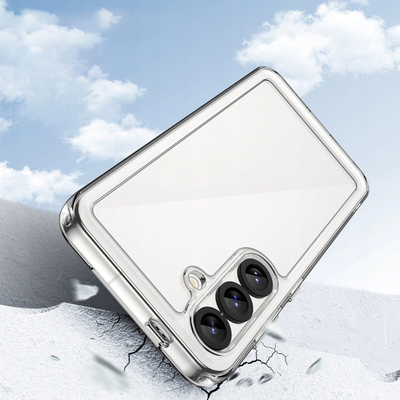 Силиконска маска Outer Space за Samsung Galaxy S25, жолта рамка, проѕирна црна