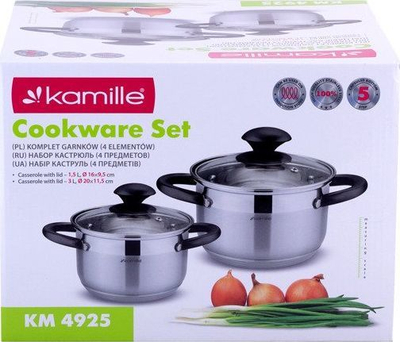 Set tenxheresh Kamille KM-4925, çelik inox, fund induksion, argjendtë