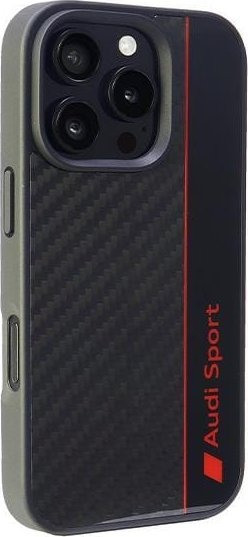 Kapak telefoni Audi Carbon Fiber Sports, për iPhone 16 Pro 6.3", hardcase, i zi i kuq