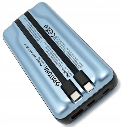 Powerbank PATONA 20000mAh, PD 65W, 3A, USB C Lightning, e zezë