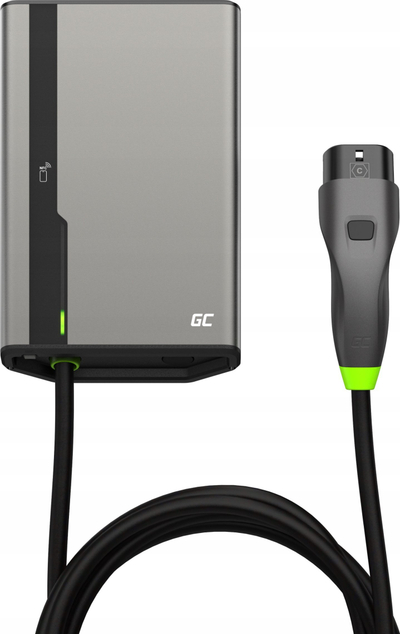 Ѕиден полнач за електрични возила EV Wallbox GC HabuDen, 22kW, кабел 7.5m Type 2, црн