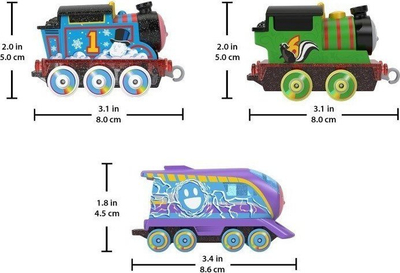 Set lodrash tren Thomas &amp; Friends Color Changers, 3 lokomotiva metalike, për kalamaj