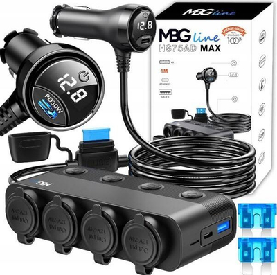 Karikues makine MBG Line HS75AD Max, ndarës 12V 24V, 3x USB QC PD, i zi