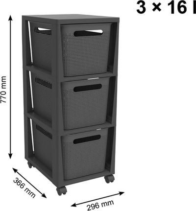 Kullë organizimi Rotho Tower Brisen, 3x16L, me rrota, gri e errët