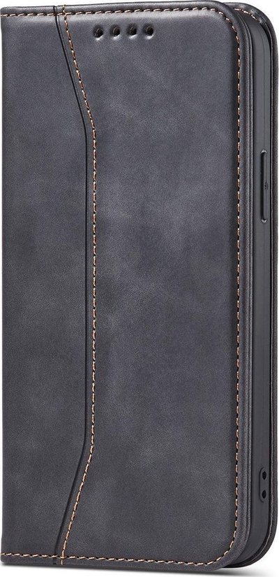 Kapak magnet Fancy për iPhone 14 Pro Max, me lëkurë ekologjike, me xhepa për karta, i zi