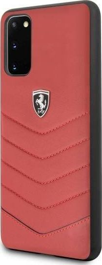 Mbrojtëse telefoni Ferrari për Samsung Galaxy S20, lëkurë, kuilted, e kuqe