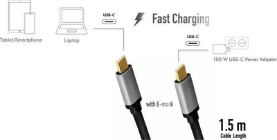 Kabllo USB LogiLink CUA0106, USB C në USB C, 1.5 m, e zezë argjend