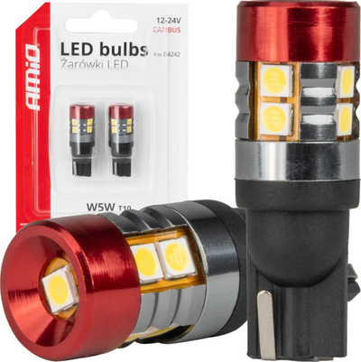 Llambë LED AMiO CANBUS T10 W5W, 9 SMD 3030, 12V 24V, e bardhë