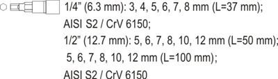 Set çelësash gjashtëkëndor YATO YT-7752, 18 copë, 1/4", çelik krom vanadium