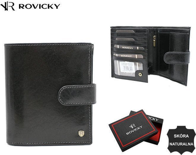 Portofol mashkullor Rovicky 22317L-VT-RVT, lëkurë natyrale, me kapëse, i zi