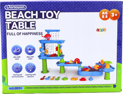 Tavolinë interaktive për ujë dhe rërë LEAN Toys 20678, me kallëpe rëre, me mulli uji, shumëngjyrëshe