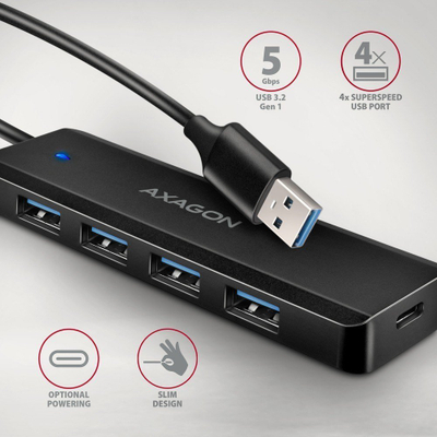 HUB USB Axagon HUE-C1A, 4 porta, USB 3.2 5Gbps, i zi