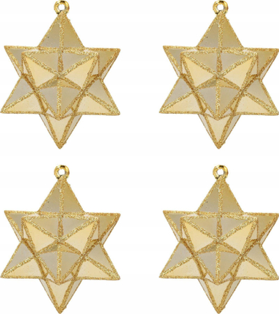 Set zbukurimesh për pemë pa bredhi Golden Stars, 4 copë, Ø 7.5cm, ngjyrë ari