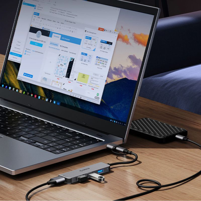 Hub USB Orico YSB4-U2, 5 porta, USB-C PD 65W, gri