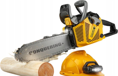 Играчка моторна пила Power Tools Conquering, пластична, за деца, жолто сива