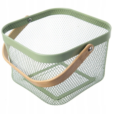 Shportë metalike me bambu ORION, 27 x 24.5 x 16.5 cm, jeshile