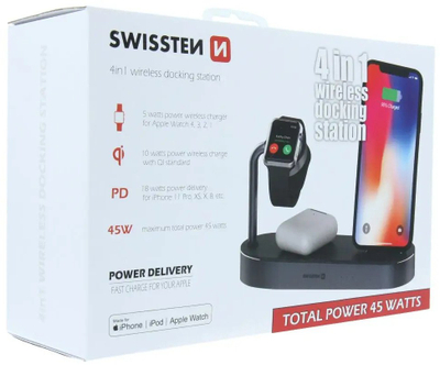 Karikues makine Swissten Wireless 4n1 MFi, 45W, USB Power Delivery, i zi