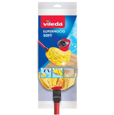 Kokë fshese me leckë Vileda SuperMocio Soft, mikrofibër, për dysheme delikate, e verdhë
