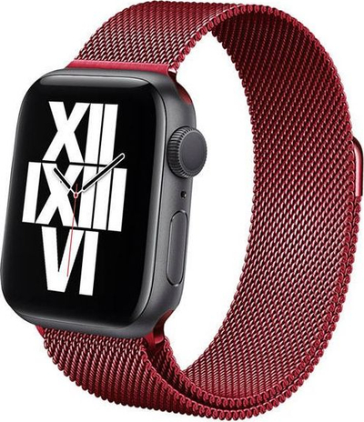 Rrip çeliku inox për Apple Watch, 38/40/41 mm, mbyllje me magnet, i kuq