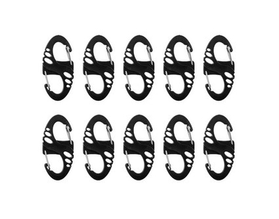 Set karabinash Mil Tec S Hook, 10 copë, material DuraFlex dhe metal, të zeza