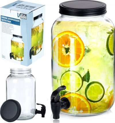 Enë për pije me rubinet, 5L, për limonadë dhe pije të ftohta, transparente