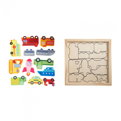 Puzzle druri MOMKI, 12 pjesë, me makina shumëngjyrëshe