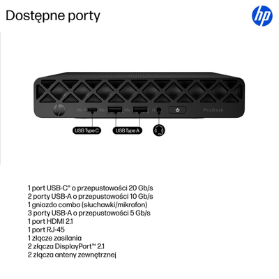 Kompjuter desktop HP ProDesk 4 Mini G1i, Intel Core Ultra 7, 16GB RAM, 2000GB SSD, i zi