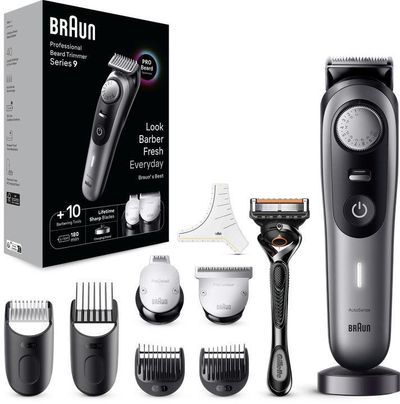 Trimer mjekre Braun Series 7 BT7420, 100 min bateri, 8 pjesë, ngjyrë argjendtë