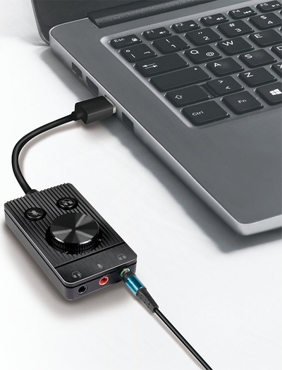 Konvertues audio USB LogiLink UA0397, dalje edhe hyrje 3.5mm, me rregullim zëri, ngjyrë e zezë