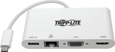 Adapter docking USB C Tripp Lite U44406NHV4GU, HDMI 4K, VGA edhe RJ45, i bardhë