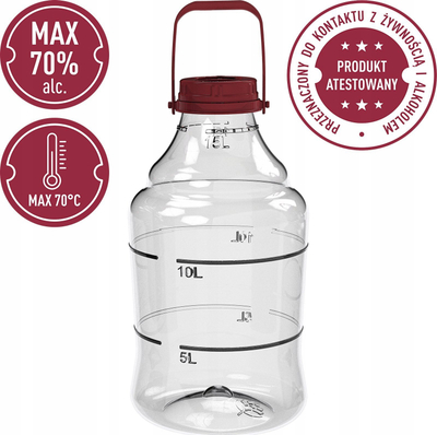Demijon plastik Unbreakable, 15 L, me dorezë, transparent