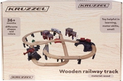 Set lodrash hekurudhë druri Kruzzel Wooden Railway Electric Train 22754, 70 pjesë, tren elektrik