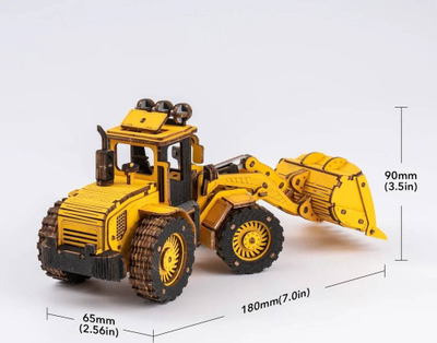 Puzzle 3D druri Robotime ROETG509K, buldozer punimesh, model DIY, i verdhë