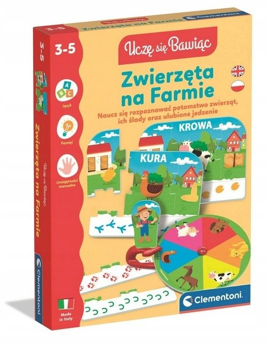 Lojë edukative Clementoni Animals On The Farm, puzzle me karta dhe rrotëz, 3-5 vjeç, shumëngjyrëshe