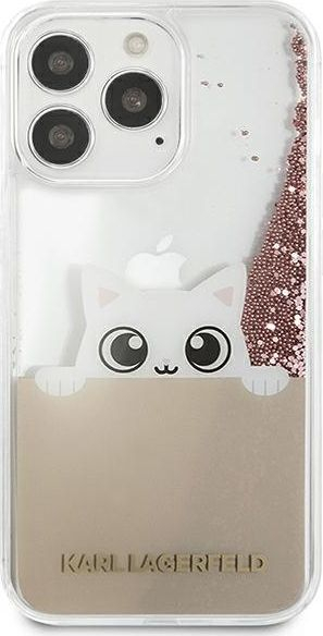 Mbulesë telefoni Karl Lagerfeld Glitter K-Peek A Boo për iPhone 13 Pro Max 6.7", transparente, rozë