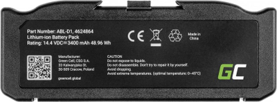 Bateri për robot fshesë Green Cell ABL-D1, 3400 mAh, 14.4 V, e zezë