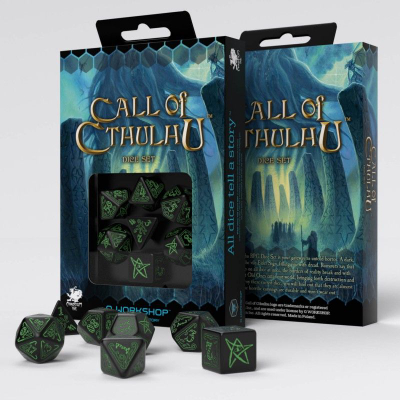Сет зарови Q Workshop Call of Cthulhu, 7 парчиња RPG, црн со зелена