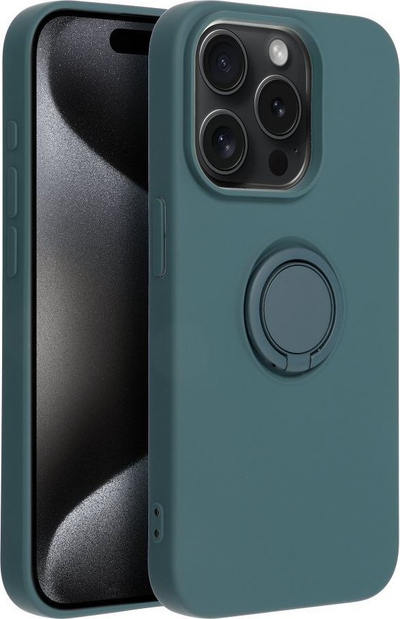 Маса Forcell Silicone Ring за iPhone 15 Pro, со држач-прстен, мат зелена
