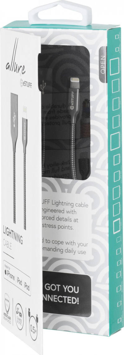 Kabllo USB eStuff ES601065, Lightning në USB A, 0.5 m, gri