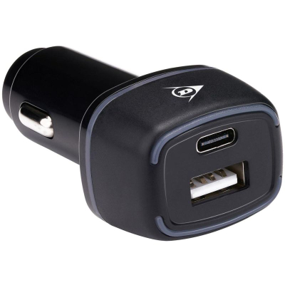 Karikues makine Dunlop USB USB-C, PD 18W, me dritë LED blu, i zi