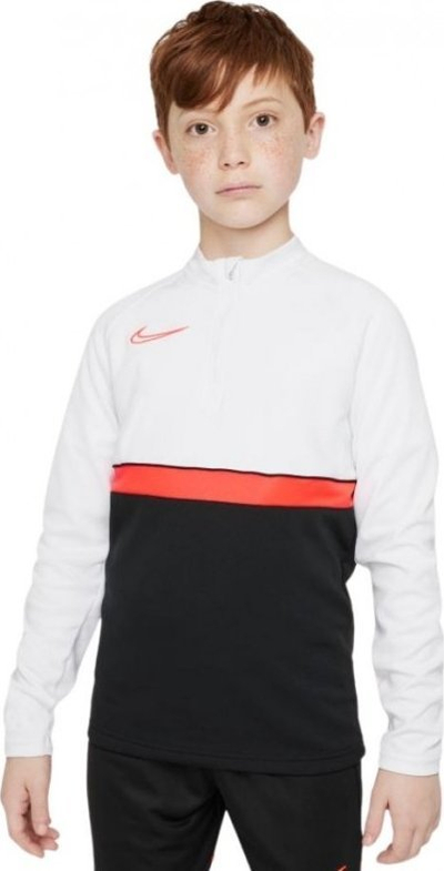 Bluza sportive Nike DF Academy 21 Drill Top Jr, Dri FIT, për kalamaj, e bardhë e zezë me të kuqe
